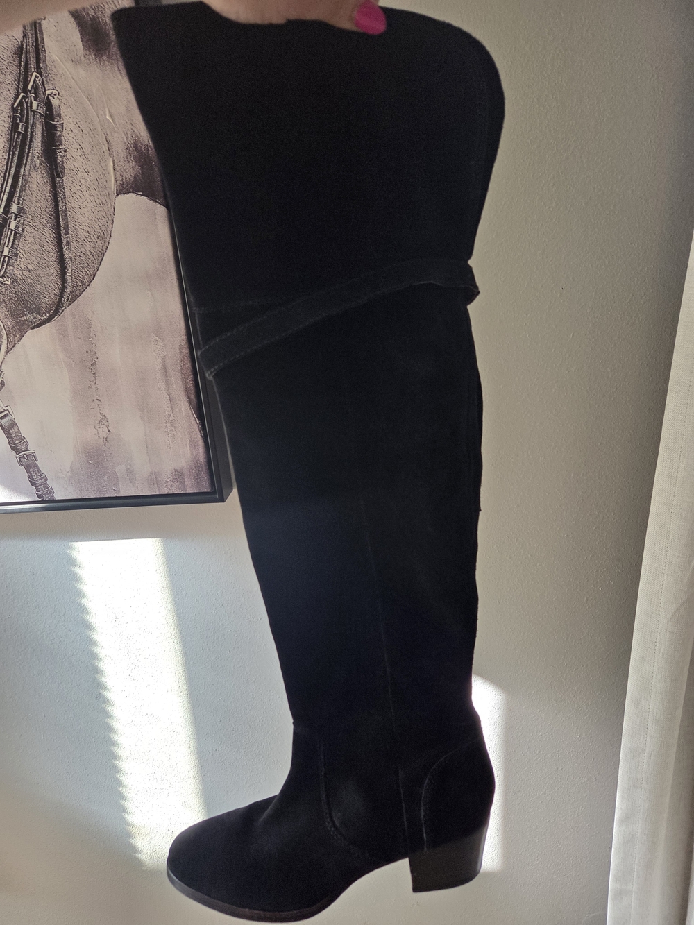 Frye Black Suede Fold-Over Knee Boots
